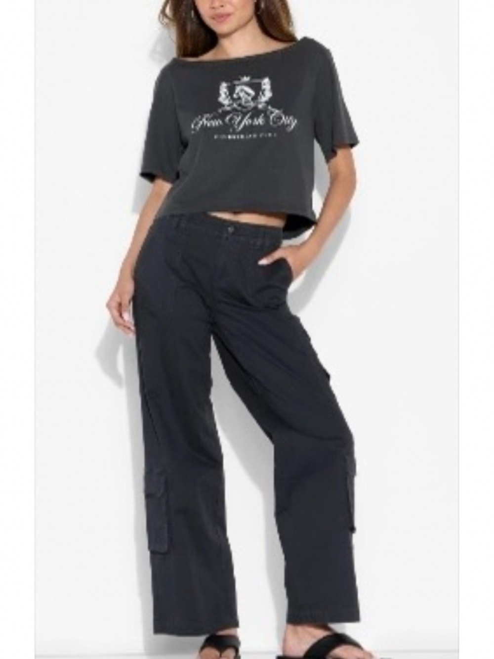 Women’s Short Sleeve Off the Shoulder Boxy T-Shirt - Wild Fable Hematite XS